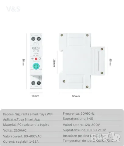 Предпазител Noenno, Smart, WiFi с дистанционно управление чрез приложението TUYA, 63A, снимка 10 - Друга електроника - 48910499