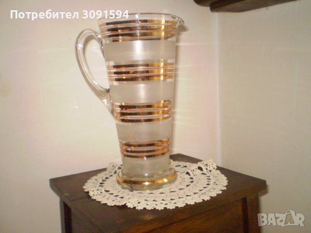 Старинен сервиз за вино кана с 5 чаши широк златен кант, снимка 7 - Други ценни предмети - 40463706