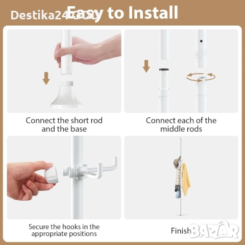 Телескопична Закачалка за дрехи 140-310см 12 куки Бяла, снимка 2 - Други стоки за дома - 53634216