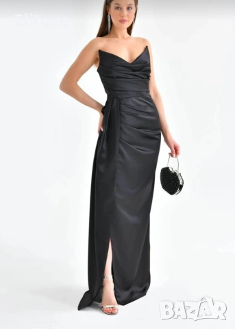 дълга сатенена рокля с цепка , снимка 6 - Рокли - 53194691