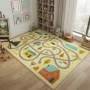 Детски килим за игра 120х160см - Светложълт килим с цветни къщички, противоплъзгащ и миещ се, снимка 5