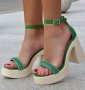 Сандали на ток - зелена кожа - DT370, снимка 1