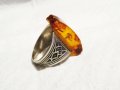 Стар сребърен пръстен с огромен естествен  кехлибар - за успокоение, сила защита и любов сребро, снимка 6