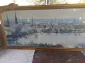 Hamburger Michel Landingsbrucken Binnenalsyer акварел подписан 90г панорама 132х58см Злат. рамка ст., снимка 1