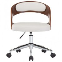 Въртящ офис стол, бял, извито дърво и изкуствена кожа, снимка 3 - Столове за офис - 40384278