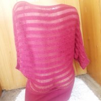 Цикламена блуза плетиво тип прилеп С, снимка 3 - Блузи с дълъг ръкав и пуловери - 34244380