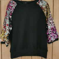 Нов Дамски Луксозен Топ Блуза с пайети на ръкавите, снимка 2 - Блузи с дълъг ръкав и пуловери - 36320429