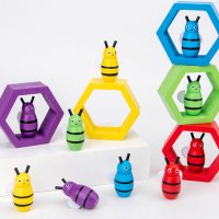 дървена играчка - кошер с пчели, хексагони и пинсети, снимка 1 - Образователни игри - 34751878