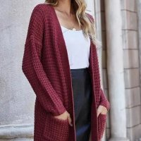 Дамска модна плетена жилетка с дълги ръкави, 10цвята - 023, снимка 10 - Жилетки - 42284672
