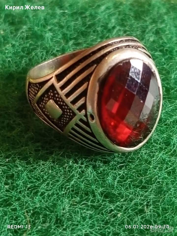 Арт Деко стил сребърен пръстен с ГРАНАТ орнаментиран майсторска изработка 51807, снимка 1