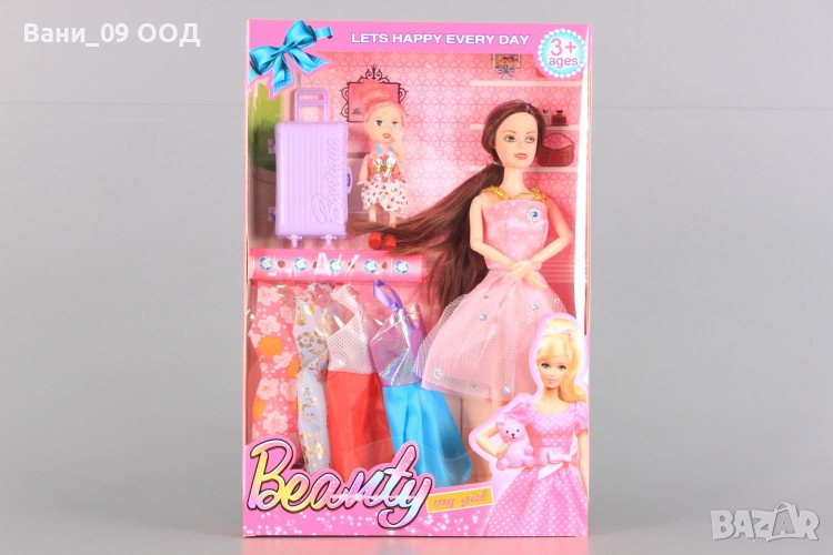 Кукла Барби с дете, рокли и куфар, снимка 1