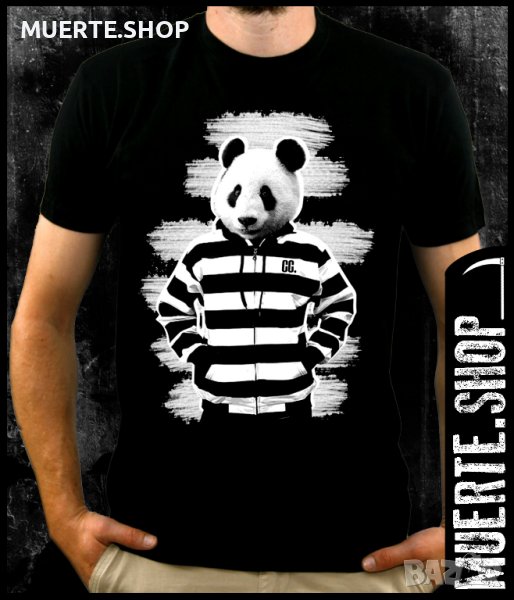 Черна тениска с щампа PANDA GUY, снимка 1