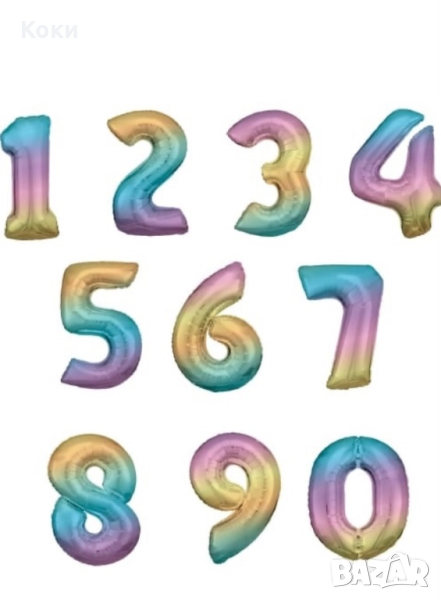 Фолиев балон цифра пастел дъга, Цифра от 0 - 9 по избор, снимка 1