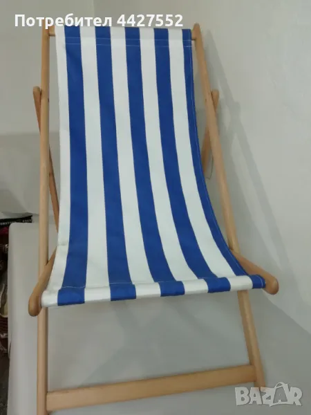 сгъваем буков шезлонг  синьо и зелено рае-12 бр., снимка 1