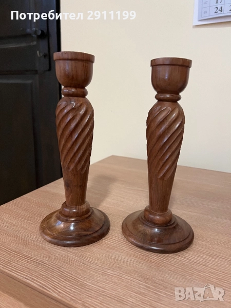 Дървен свещник, комплект от два броя, снимка 1