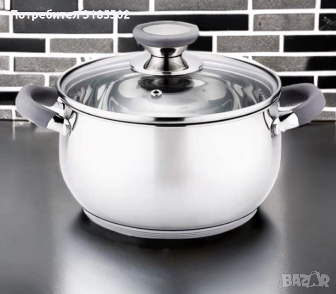 Тенджера Voltz, различна съвместимост, сиви/червени дръжки, Неръждаема стомана, снимка 1