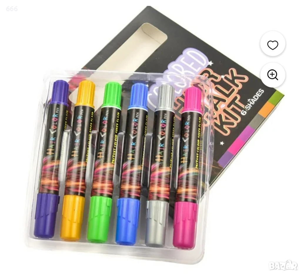 Комплект тебешири за коса с 6 цвята, снимка 1