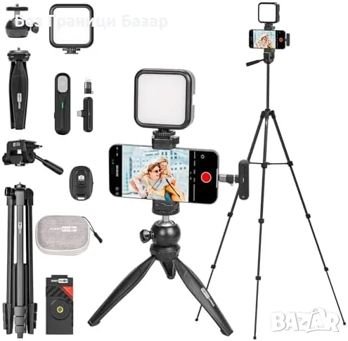 Нов TikTok YouTube влог комплект – статив, LED осветление и микрофон, снимка 1