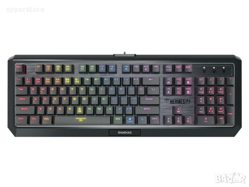 Клавиатура Геймърска USB Gamdias Hermes P3 Механична RGB подсветка Brown оптичен суич, снимка 1