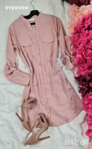 Рокля тип риза цвят пудра, снимка 1