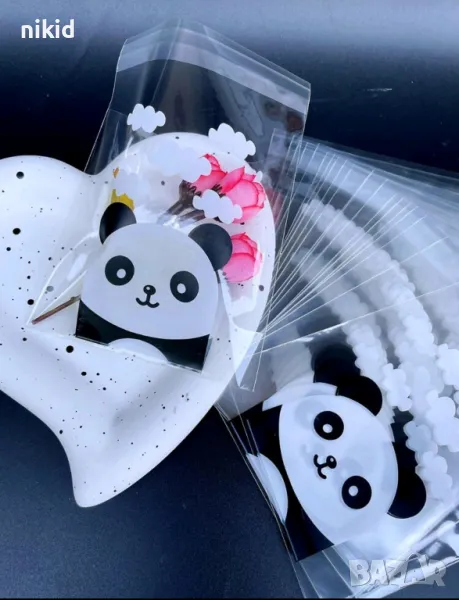 50 бр Панда мече  опаковъчни пликчета торбички за дребни сладки ръчна изработка коледни, снимка 1