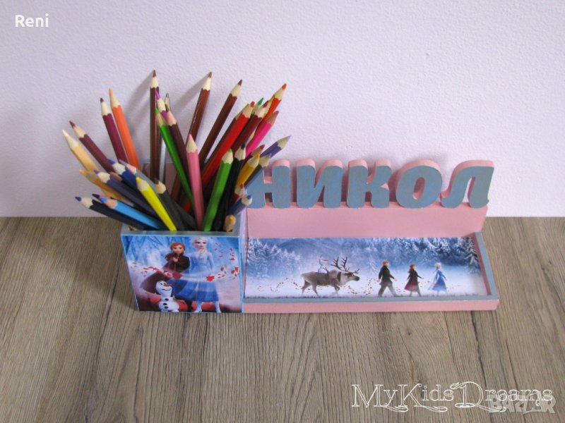 Дървен моливник за момиче., снимка 1