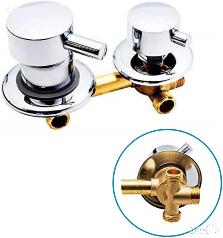 Стенен смесител, 3 изхода, месинг, хром, керамичен механизъм, снимка 1