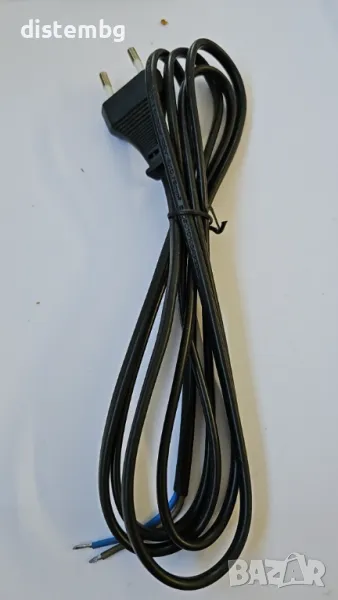 Захранващ кабел черен с плосък щепсел,2 проводника 1,5m 220V 6A, снимка 1