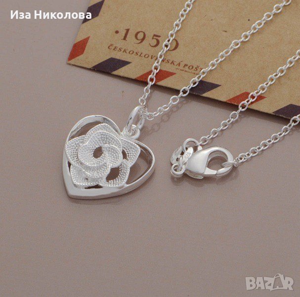 Сребърно колие с роза, снимка 1