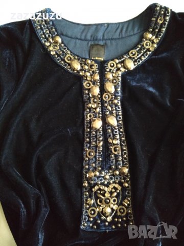 Елегантна дамска рокля синьо кадифе, снимка 2 - Рокли - 35955500