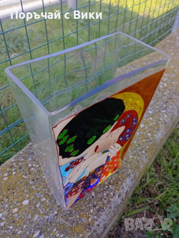 Стъклена ваза ръчна изработка, снимка 2 - Вази - 52324300