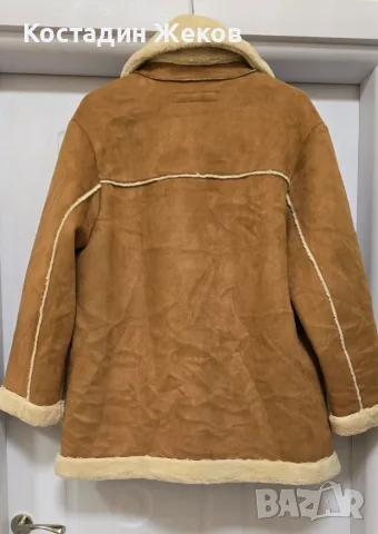 Ново. Дамско кафяво палто от изкуствен велур и изкуствена овча кожа (faux shearling) . ZARA, снимка 2 - Палта, манта - 56247542