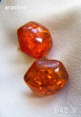 Деликатни кехлибарени обици със сребро и позлата, снимка 1