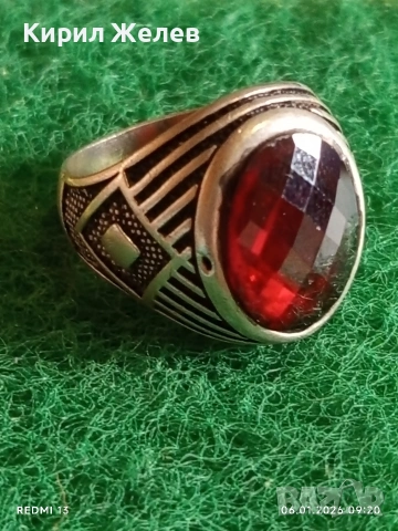Арт Деко стил сребърен пръстен с ГРАНАТ орнаментиран майсторска изработка 51807