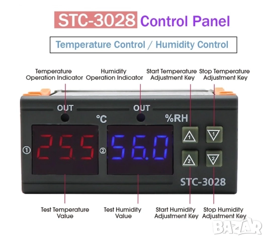 Двоен цифров термостат и влагорегулатор STC3028 , снимка 2 - Терариуми и оборудване - 51677810
