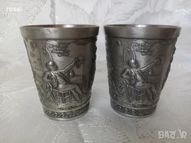 Vintage. Не използвани. Две немски чаши от калай. Серия Lindenwirthin. чаша, снимка 2 - Антикварни и старинни предмети - 48492029