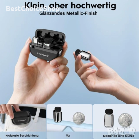 zealsound M6 Мини безжичен лавалер микрофон, лек, с шумопотискане за стрийминг, снимка 9 - Микрофони - 53792278