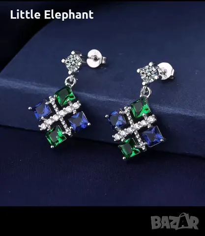 Pre order Сребърни висящи обеци "Cristal clear"/,dark blue and dark green,present jewelry/нови