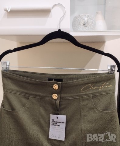 Дамски зелен бежов широк панталон Christine Fashion дънкови панталони висока талия сако палто яке, снимка 5 - Панталони - 44387801