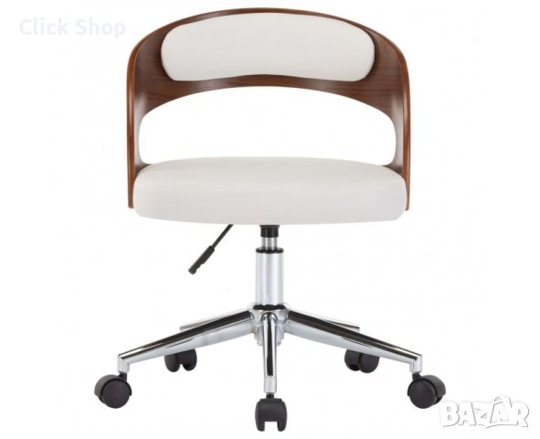 Въртящ офис стол, бял, извито дърво и изкуствена кожа, снимка 3 - Столове за офис - 40384278
