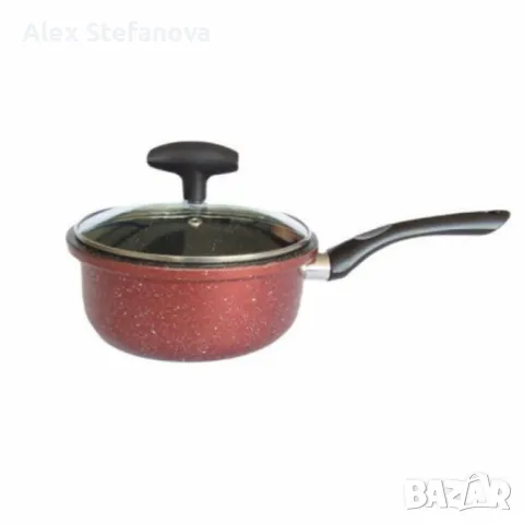 Касерола с капак Rosberg, 16 см, 1.6 л, Мраморно незалепващо покритие, Индукция, Бордо меланж, снимка 1