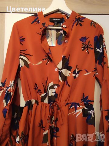 Дамска рокля риза с буфан ръкав М размер + подарък обички, снимка 4 - Рокли - 42597045