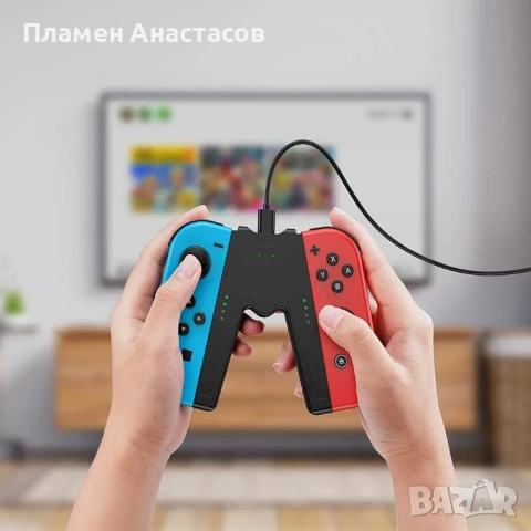 Joy-Con Charging Grip за Nintendo Switch / OLED – V-образен charging dock с USB-C (черен), снимка 2 - Аксесоари - 53645865