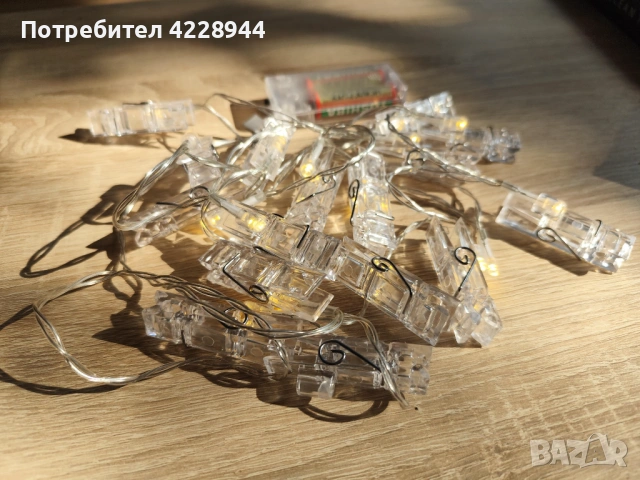 Коледен LED светещ гирлянд за сватба 2 м с 20 прозрачни щипки, топла светлина, снимка 7 - Декорация за дома - 50778356
