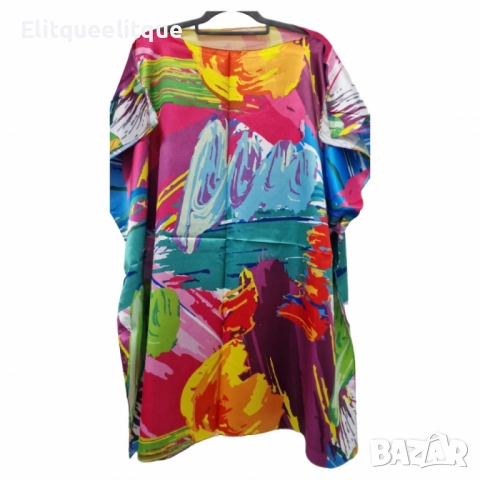 Лятна плажна туника от коприна, с артистични и морски десени, снимка 2 - Туники - 52183921