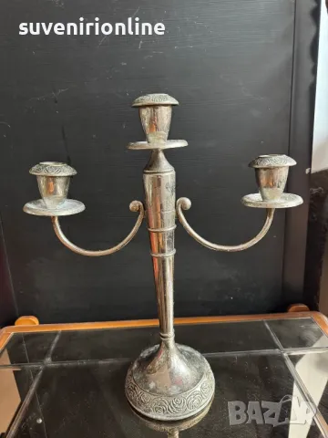 стар месингов свещник посребрен, снимка 2 - Други ценни предмети - 48498748