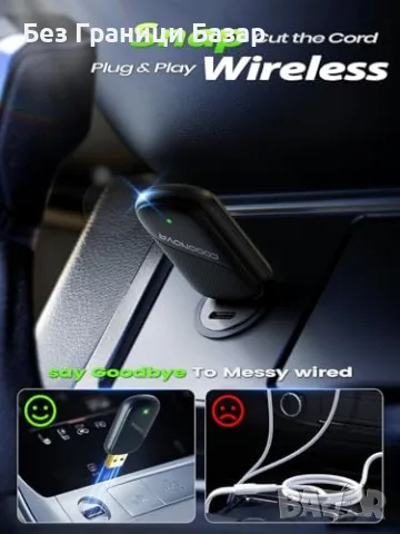 Нов CarPlay Wireless адаптер Android Auto WiFi Bluetooth 5.3 USB-C USB-A кола телефон връзка, снимка 2 - Друга електроника - 55959047