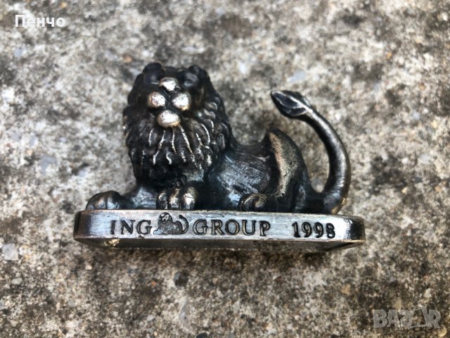 стара, малка метална фигурка /пластика/ ЛЪВ "ING. GROUP" 1998, снимка 2 - Антикварни и старинни предмети - 41833213