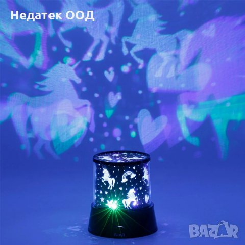 Въртящ се Led проектор за детска стая Еднорог, 11х12 см, снимка 2 - Детски нощни лампи - 35670169