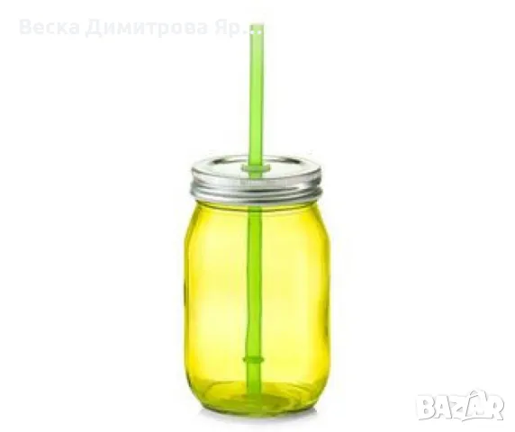 Прозрачна стъклена чаша с капак и сламка, 450мл, снимка 4 - Чаши - 48922792